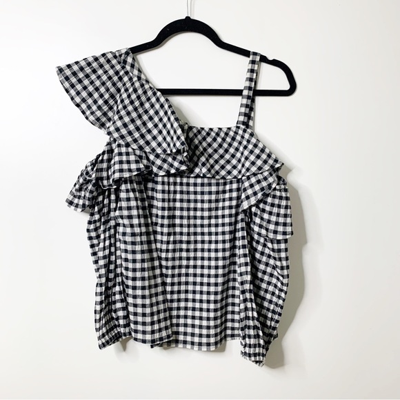 Express Ruffle Off the Shoulder Gingham Blouse Size Small - Picture 2 of 6